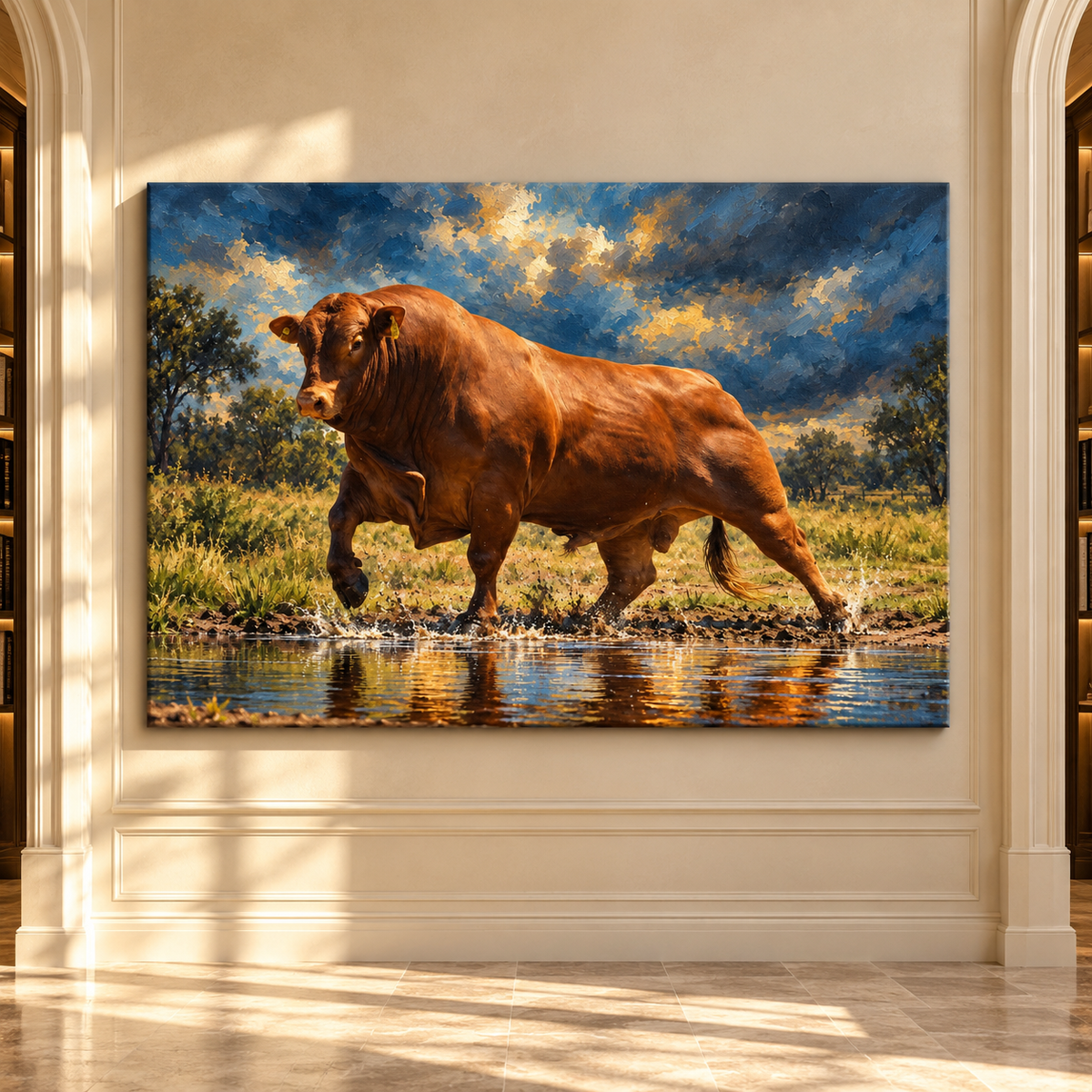 Red Angus Bull Wrapped Canvas Wall Art – Powerful Ranch Cattle Painting
