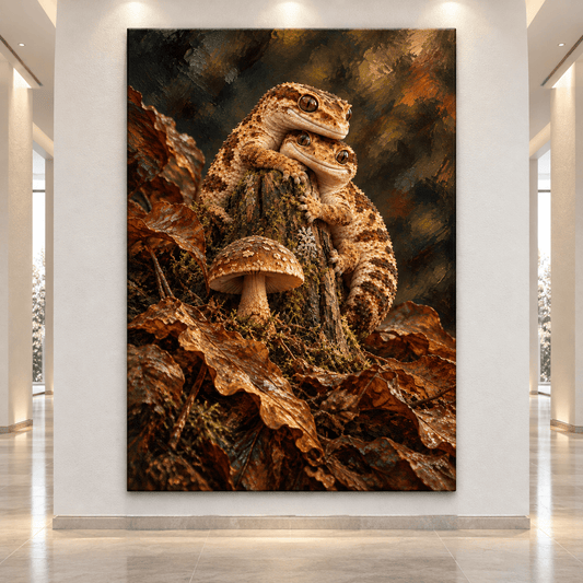 Crested Gecko Pair Wrapped Canvas Wall Art – Woodland Reptile Painting - ART OF ROYALS