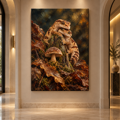 Crested Gecko Pair Wrapped Canvas Wall Art – Woodland Reptile Painting