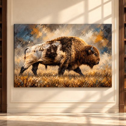 American Bison Wrapped Canvas Wall Art – Buffalo Bull Prairie Wildlife Painting