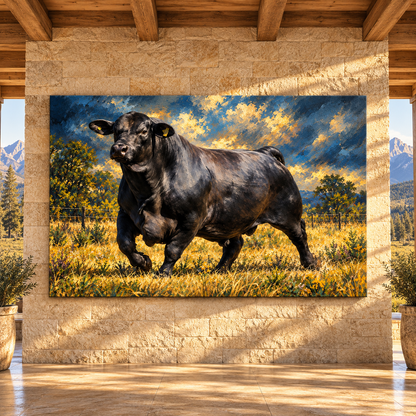 Black Angus Bull Wrapped Canvas Wall Art – Powerful Aberdeen Angus Ranch Cattle Painting
