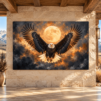 Bald Eagle Full Moon Canvas Wall Art – Majestic Eagle with Spread Wings Wildlife Oil Painting - ART OF ROYALS