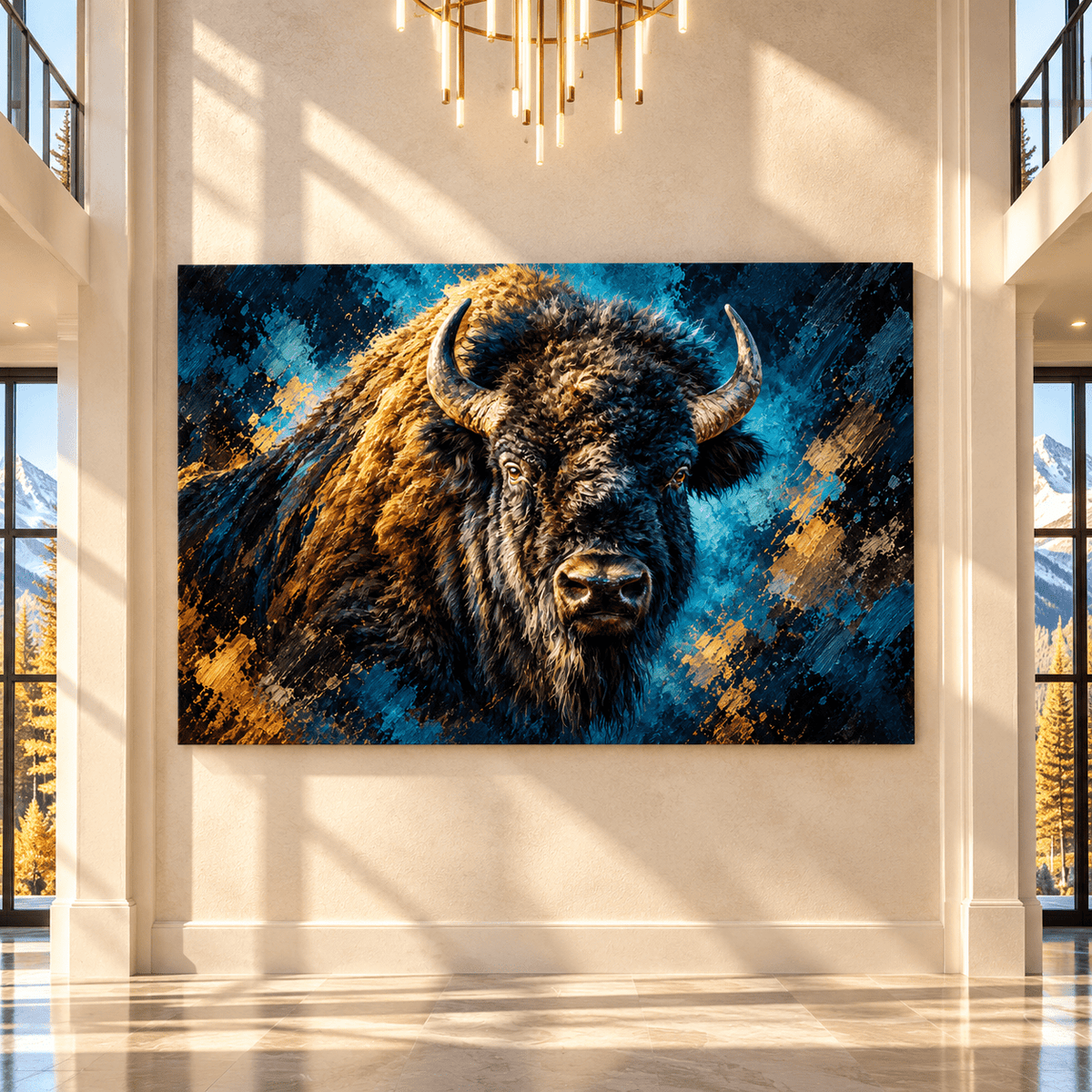 American Bison Portrait Wrapped Canvas Wall Art – Buffalo Western Wildlife Painting - ART OF ROYALS