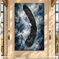 Bald Eagle Soaring in Stormy Sky Canvas Wall Art – Majestic Eagle in Flight Oil Painting
