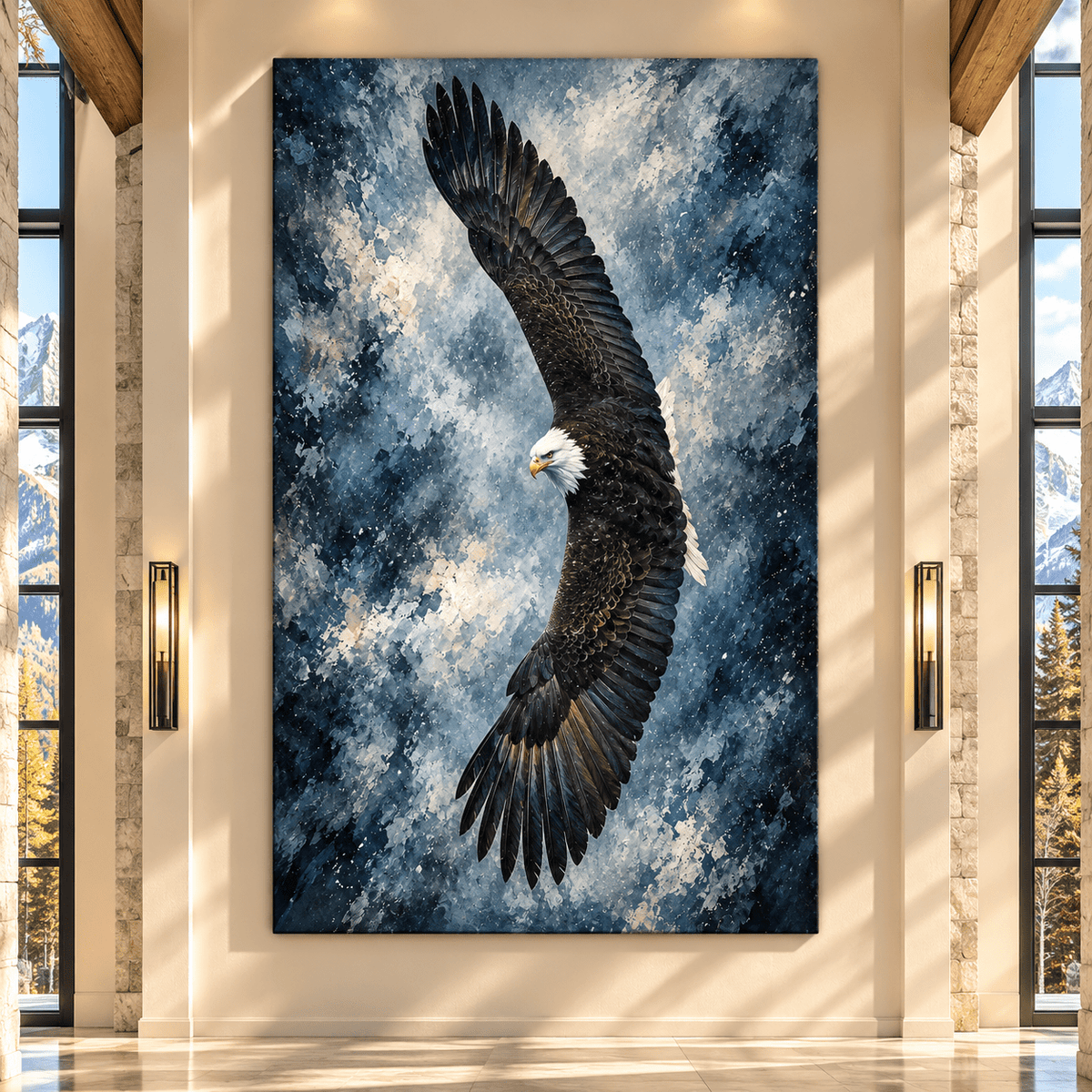 Bald Eagle Soaring in Stormy Sky Canvas Wall Art – Majestic Eagle in Flight Oil Painting - ART OF ROYALS