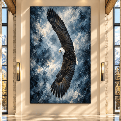 Bald Eagle Soaring in Stormy Sky Canvas Wall Art – Majestic Eagle in Flight Oil Painting - ART OF ROYALS