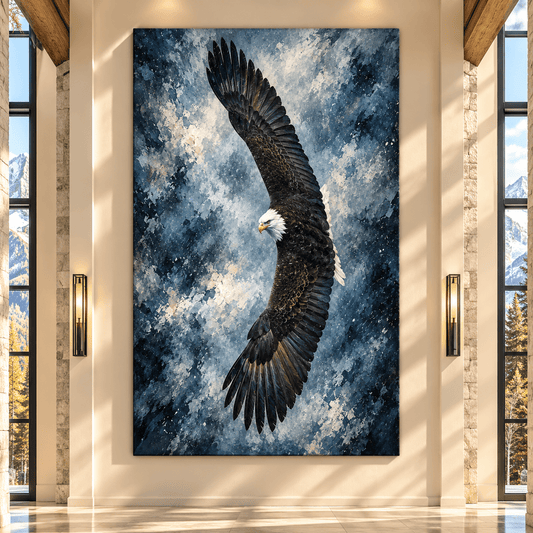 Bald Eagle Soaring in Stormy Sky Canvas Wall Art – Majestic Eagle in Flight Oil Painting - ART OF ROYALS