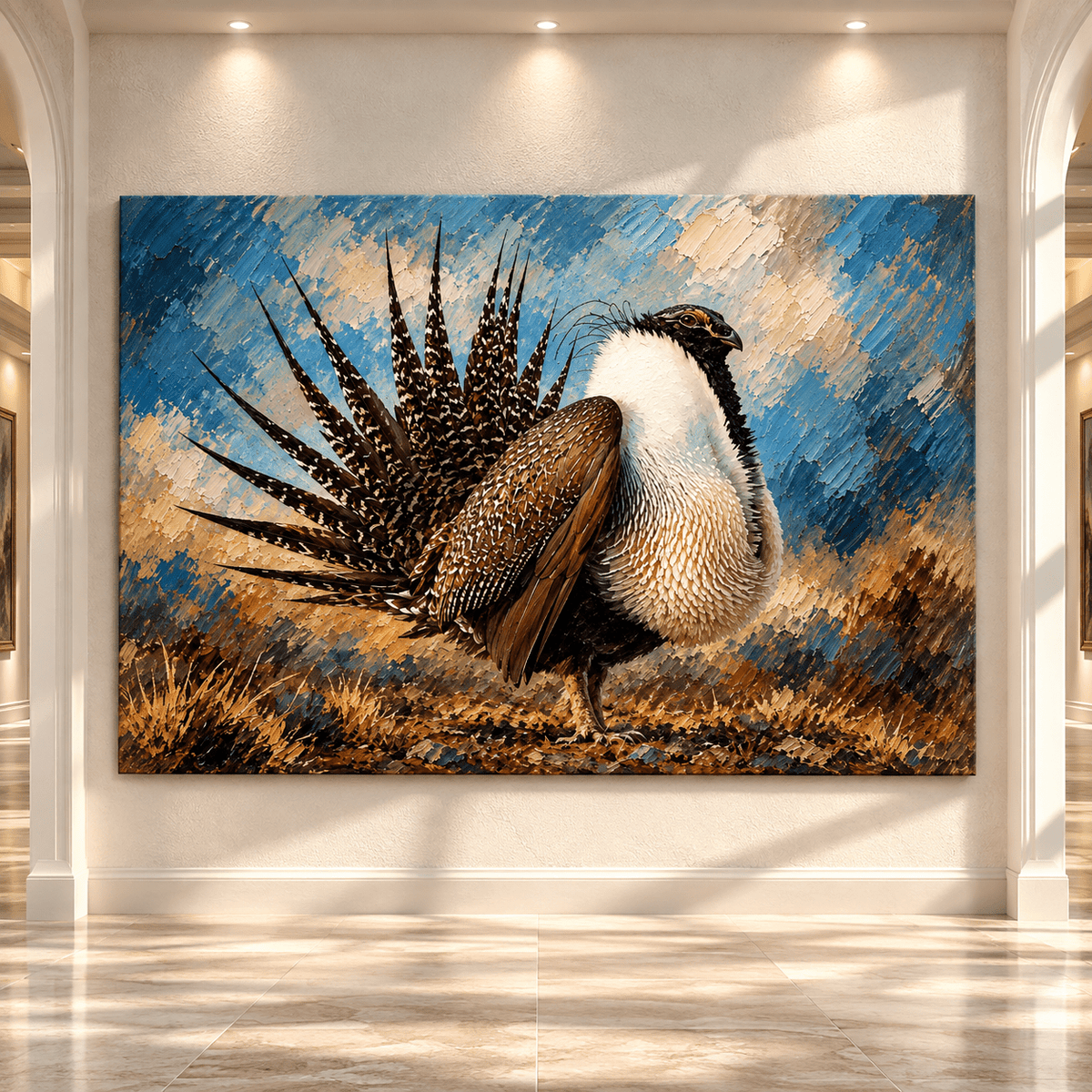 Greater Sage-Grouse Wrapped Canvas Wall Art – Strutting Male Sage Grouse Wildlife Painting