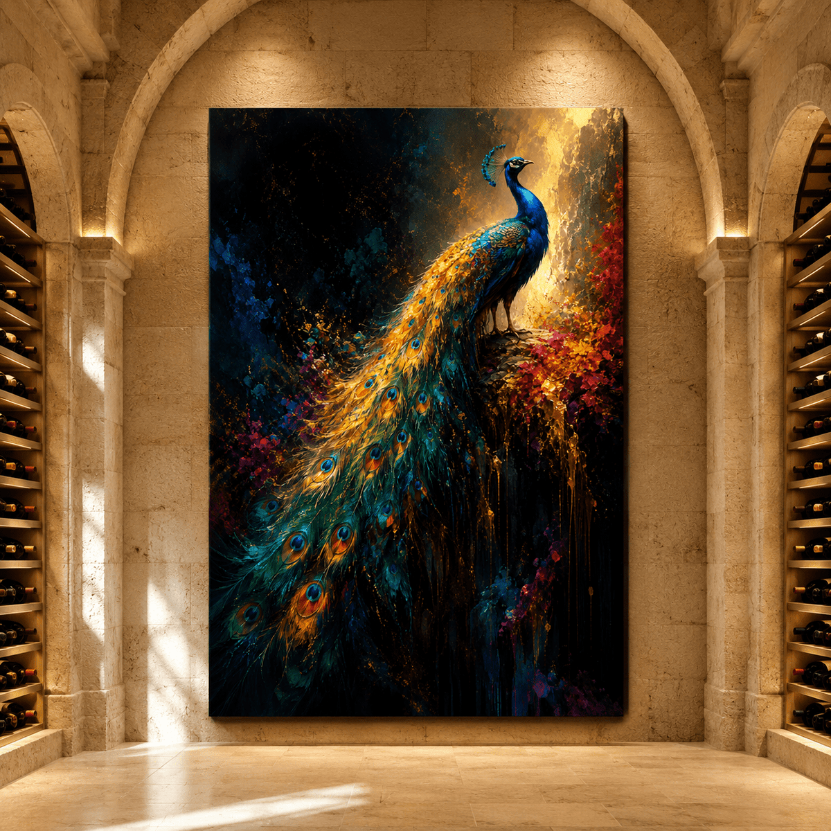 Peacock in Splendor – Dark Floral Fine Art Canvas Wall Art - ART OF ROYALS