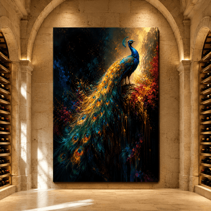 Peacock in Splendor – Dark Floral Fine Art Canvas Wall Art - ART OF ROYALS