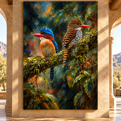 Oriental Dwarf Kingfisher Pair Wrapped Canvas Wall Art – Colorful Tropical Bird Painting