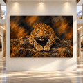 Amur Leopard on Rocky Ledge Wrapped Canvas Wall Art – Golden Spotted Big Cat Wildlife Painting