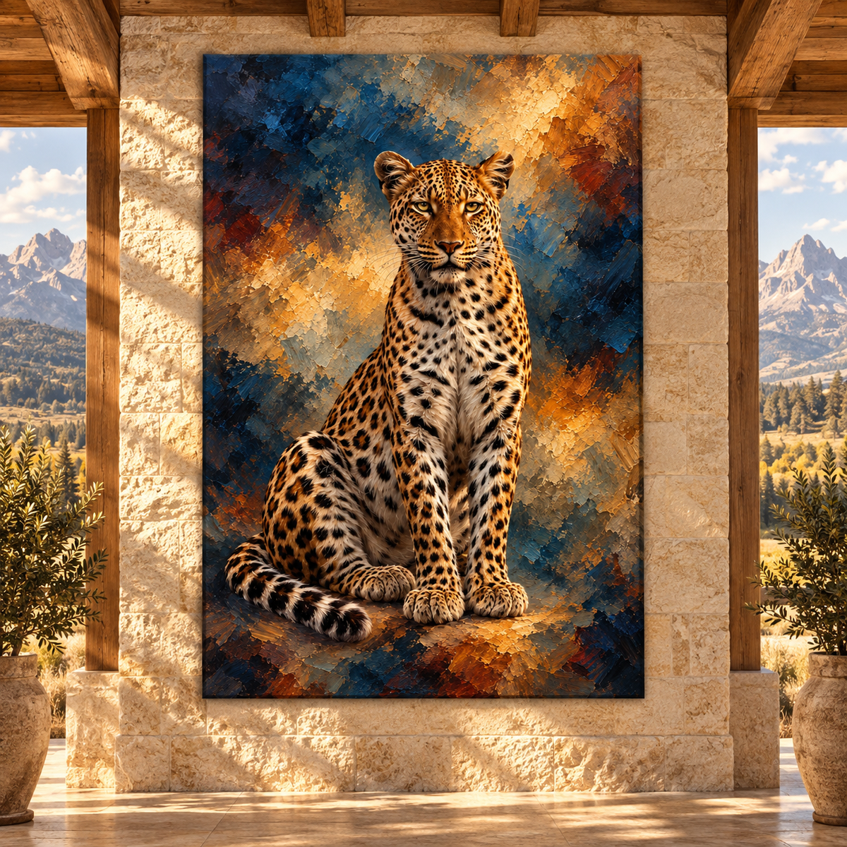 African Leopard Portrait Wrapped Canvas Wall Art – Panthera Pardus Wildlife Painting