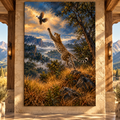 Leopard Leaping for Bird Wrapped Canvas Wall Art – Dramatic African Wildlife Painting