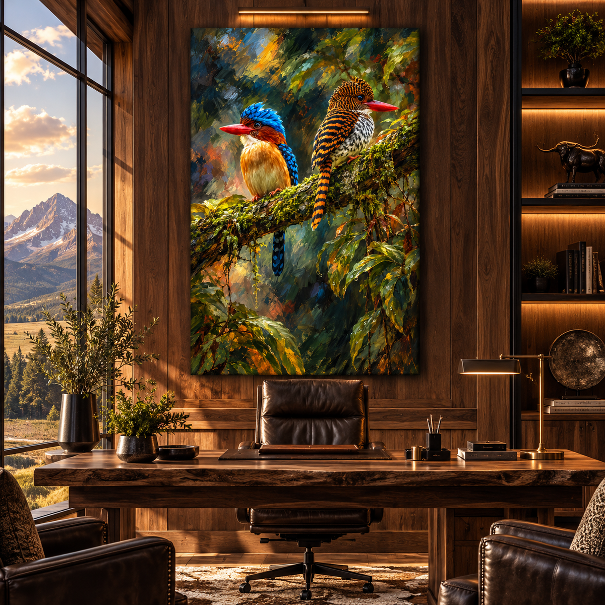 Oriental Dwarf Kingfisher Pair Wrapped Canvas Wall Art – Colorful Tropical Bird Painting