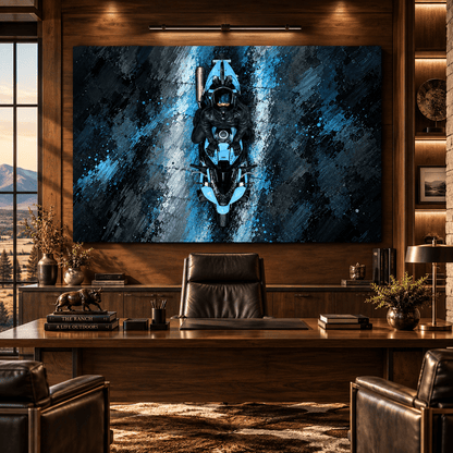 Blue Sport Motorcycle Rider Wrapped Canvas Wall Art – Abstract Biker Racing Painting - ART OF ROYALS