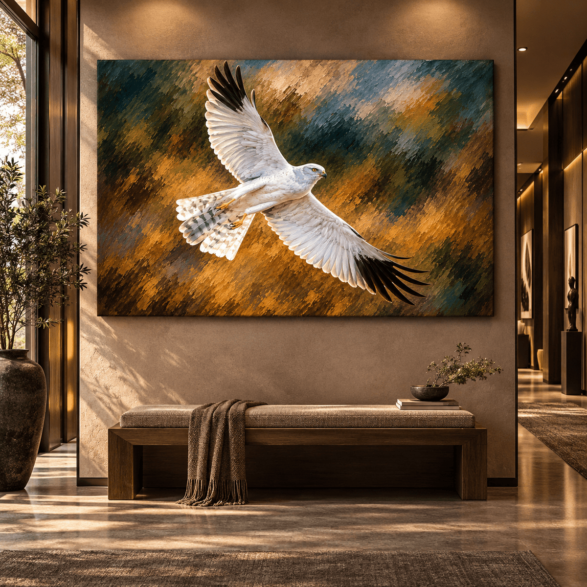 White-Tailed Kite in Flight Wrapped Canvas Wall Art – White Raptor Wildlife Painting - ART OF ROYALS