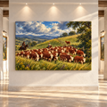 Hereford Cattle Herd & Cowboys Wrapped Canvas Wall Art – Western Ranch Landscape Painting
