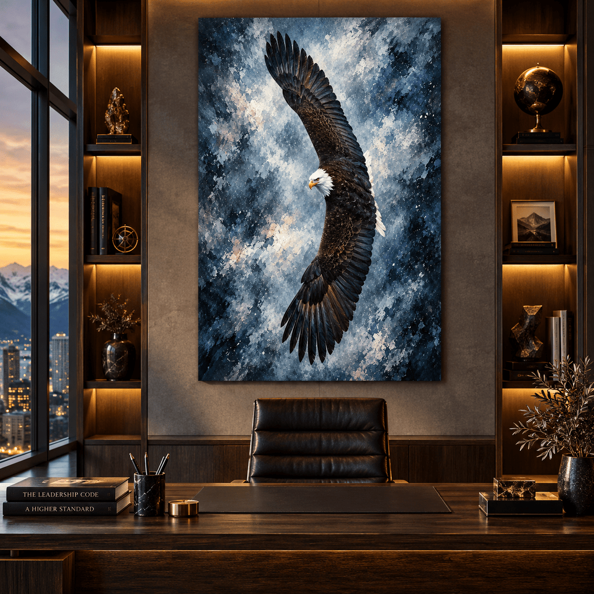 Bald Eagle Soaring in Stormy Sky Canvas Wall Art – Majestic Eagle in Flight Oil Painting - ART OF ROYALS