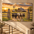 Coming Home – Cattle Herd at the Ranch Gate Canvas Wall Art