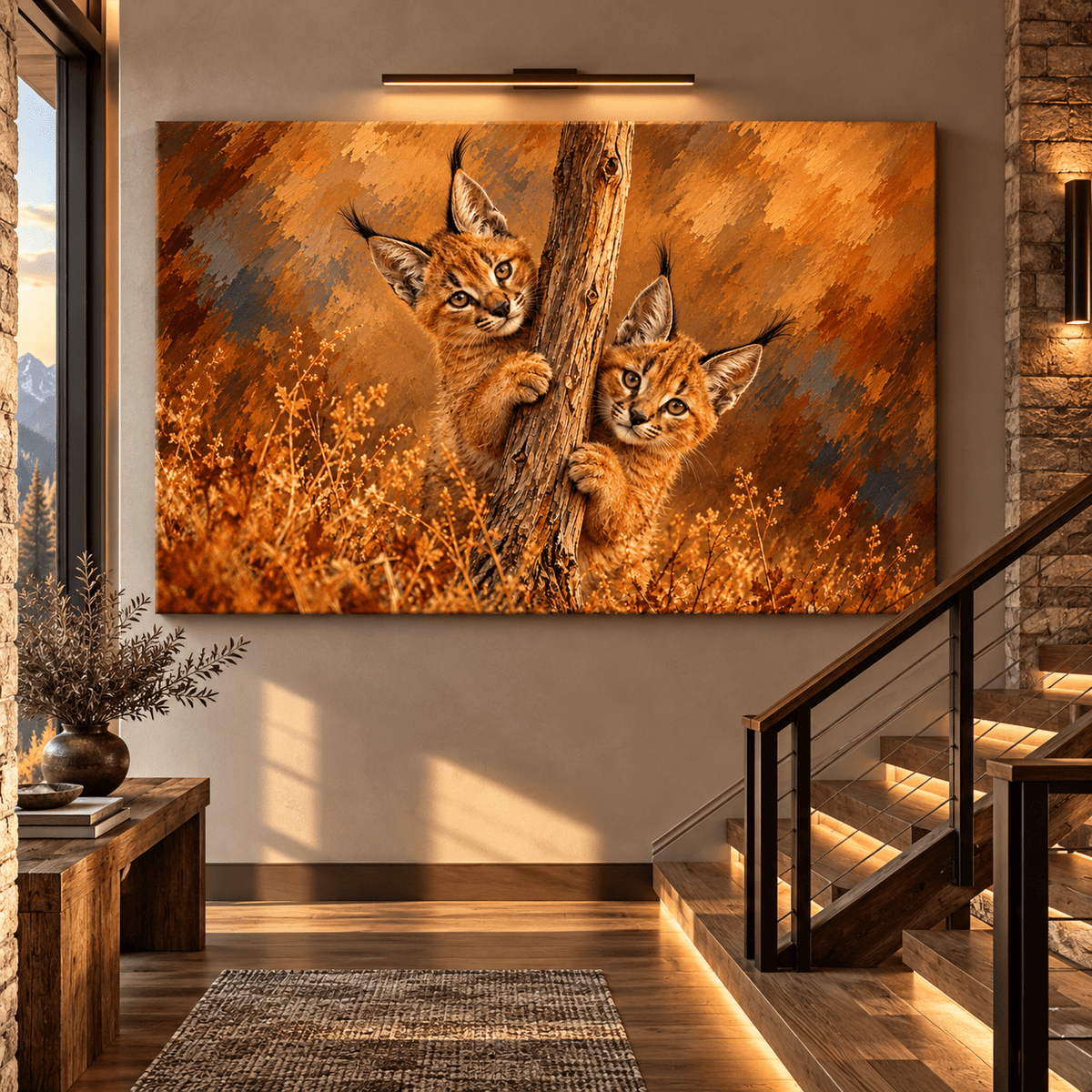 Caracal Kittens Wrapped Canvas Wall Art – African Wild Cat Cubs Painting - ART OF ROYALS