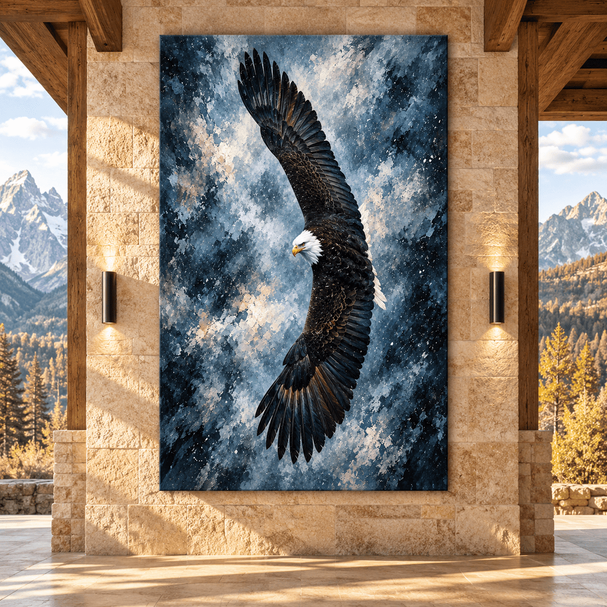 Bald Eagle Soaring in Stormy Sky Canvas Wall Art – Majestic Eagle in Flight Oil Painting - ART OF ROYALS