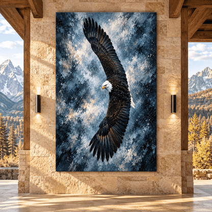 Bald Eagle Soaring in Stormy Sky Canvas Wall Art – Majestic Eagle in Flight Oil Painting - ART OF ROYALS