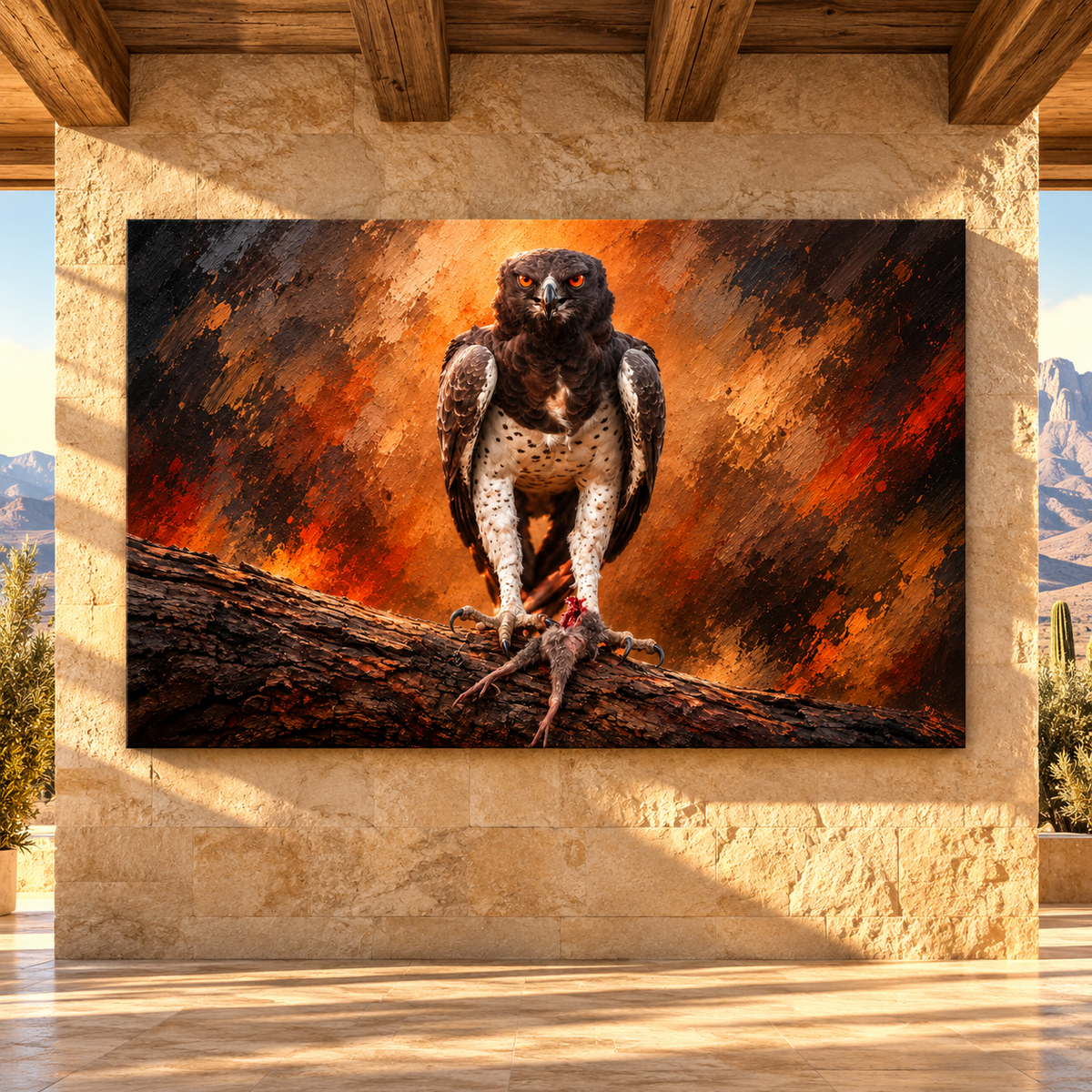 Martial Eagle with Prey Wrapped Canvas Wall Art – African Raptor Wildlife Painting