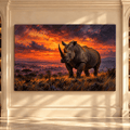 Black Rhinoceros at Sunset Wrapped Canvas Wall Art – African Rhino Wildlife Painting