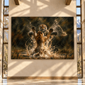 Bengal Tigers Fighting in Water Wrapped Canvas Wall Art – Dramatic Tiger Wildlife Painting