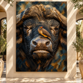 African Buffalo & Oxpecker Wrapped Canvas Wall Art – Wildlife Friendship Painting