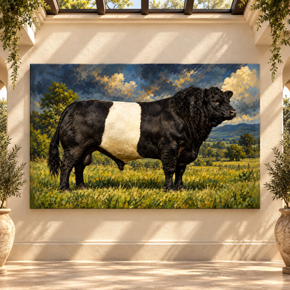 Belted Galloway Bull Wrapped Canvas Wall Art – Beltie Cattle Ranch Painting