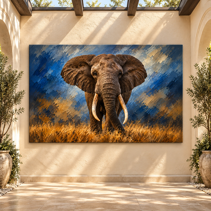 African Savanna Elephant Wrapped Canvas Wall Art – Majestic Tusker Wildlife Painting