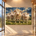 Charolais Cattle Herd Wrapped Canvas Wall Art – White Cows Pasture Painting