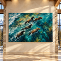 Wild Horses Running Through Ocean Waves Wrapped Canvas Wall Art – Coastal Horse Painting