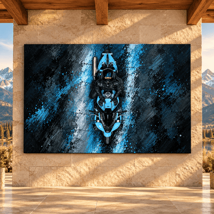 Blue Sport Motorcycle Rider Wrapped Canvas Wall Art – Abstract Biker Racing Painting - ART OF ROYALS