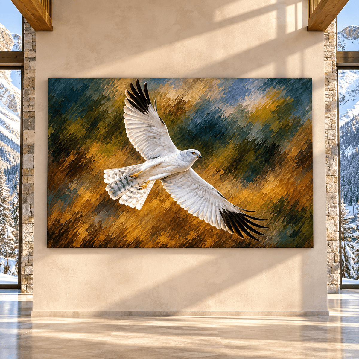 White-Tailed Kite in Flight Wrapped Canvas Wall Art – White Raptor Wildlife Painting - ART OF ROYALS