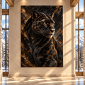 Black Panther Portrait Wrapped Canvas Wall Art – Majestic Dark Leopard Wildlife Painting