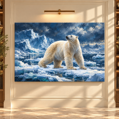 Polar Bear Arctic Wrapped Canvas Wall Art – Majestic Ursus Maritimus Ice Landscape Painting