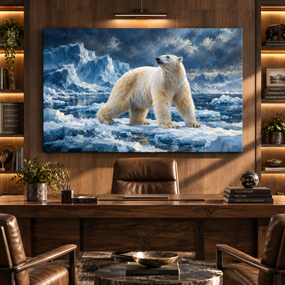 Polar Bear Arctic Wrapped Canvas Wall Art – Majestic Ursus Maritimus Ice Landscape Painting