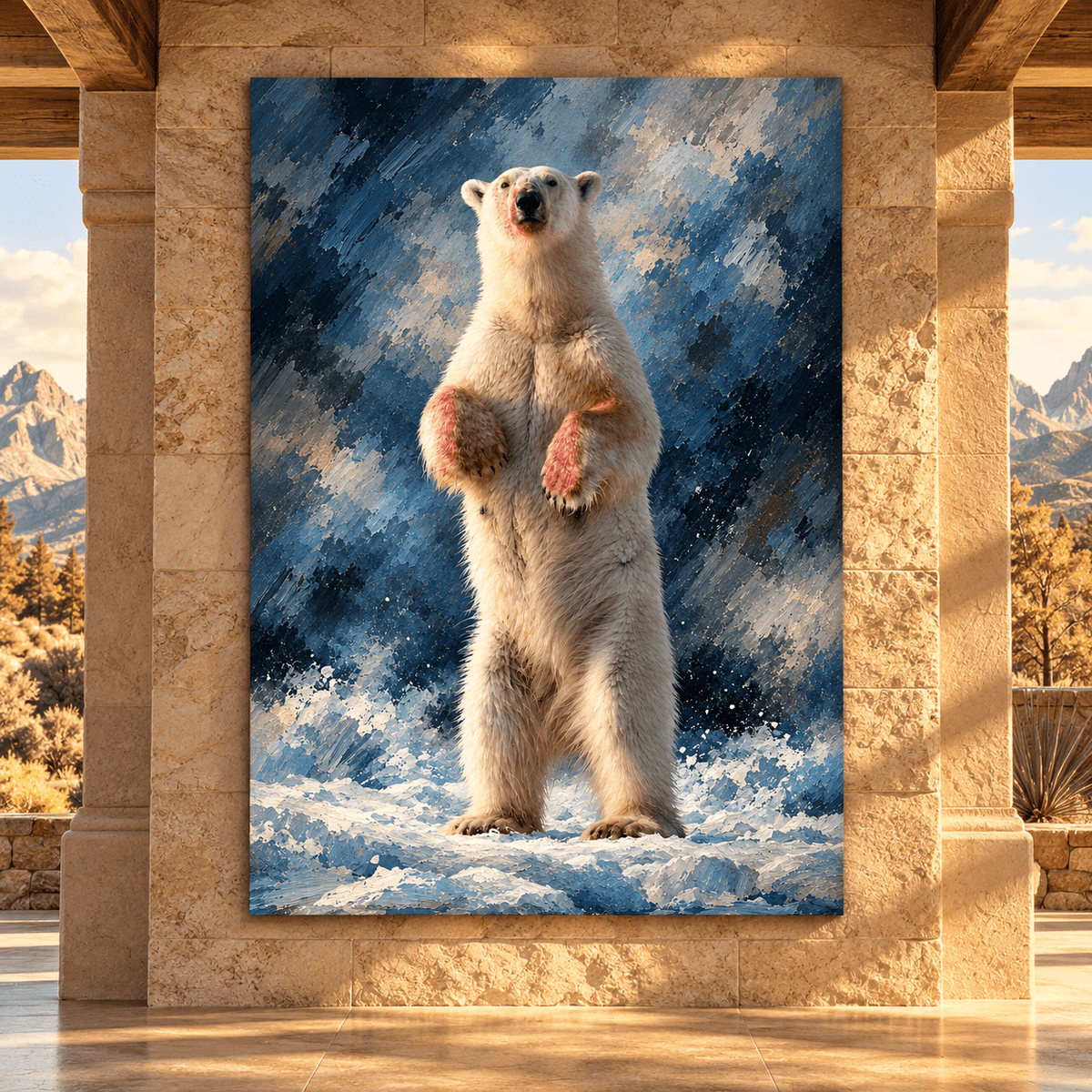 Standing Polar Bear Canvas Wall Art – Majestic Arctic Wildlife Oil Painting in Snow - ART OF ROYALS