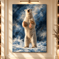 Standing Polar Bear Canvas Wall Art – Majestic Arctic Wildlife Oil Painting in Snow