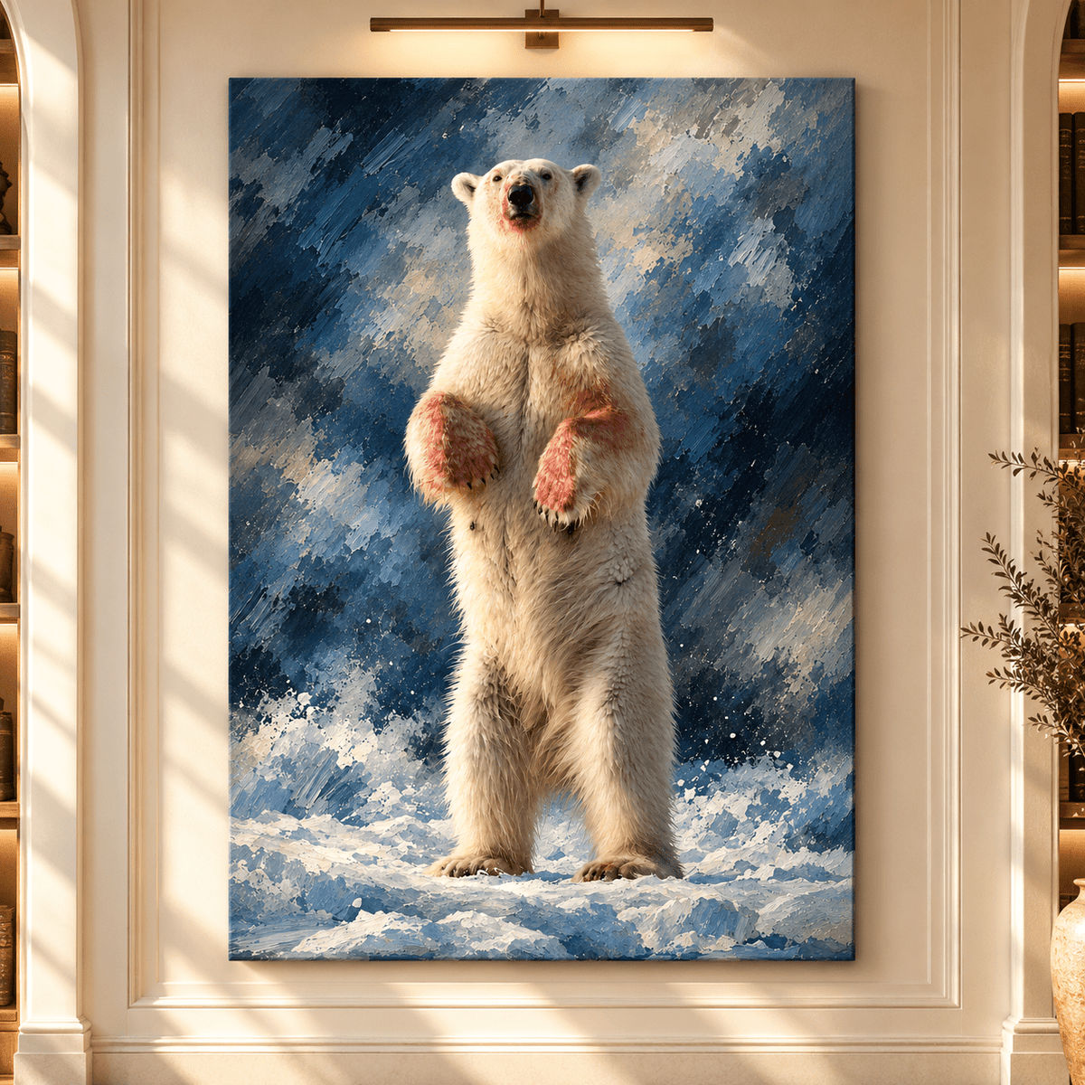 Standing Polar Bear Canvas Wall Art – Majestic Arctic Wildlife Oil Painting in Snow - ART OF ROYALS