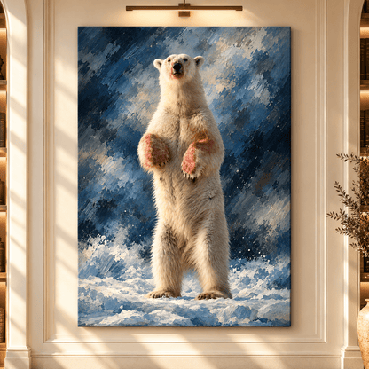 Standing Polar Bear Canvas Wall Art – Majestic Arctic Wildlife Oil Painting in Snow - ART OF ROYALS