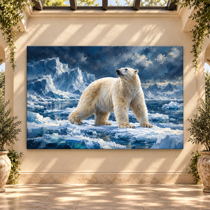 Polar Bear Arctic Wrapped Canvas Wall Art – Majestic Ursus Maritimus Ice Landscape Painting