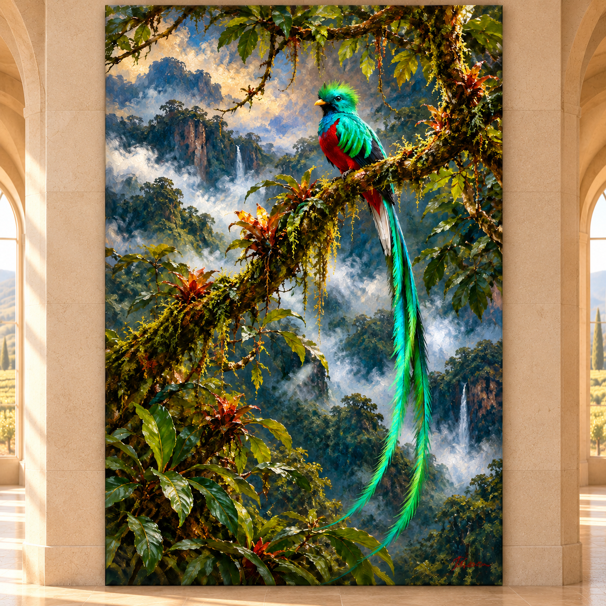 Resplendent Quetzal Wrapped Canvas Wall Art – Tropical Cloud Forest Bird Painting