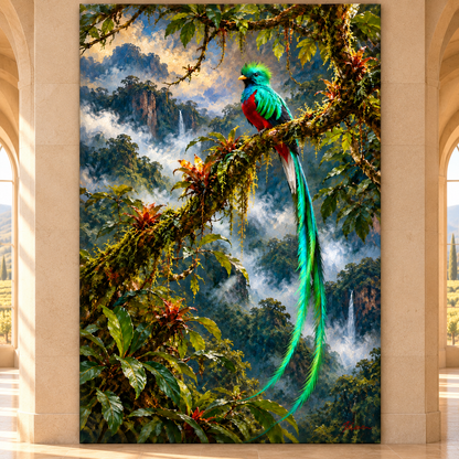 Resplendent Quetzal Wrapped Canvas Wall Art – Tropical Cloud Forest Bird Painting