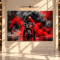 Red Sport Motorcycle Rider Wrapped Canvas Wall Art – Superbike with Red Smoke Racing Painting