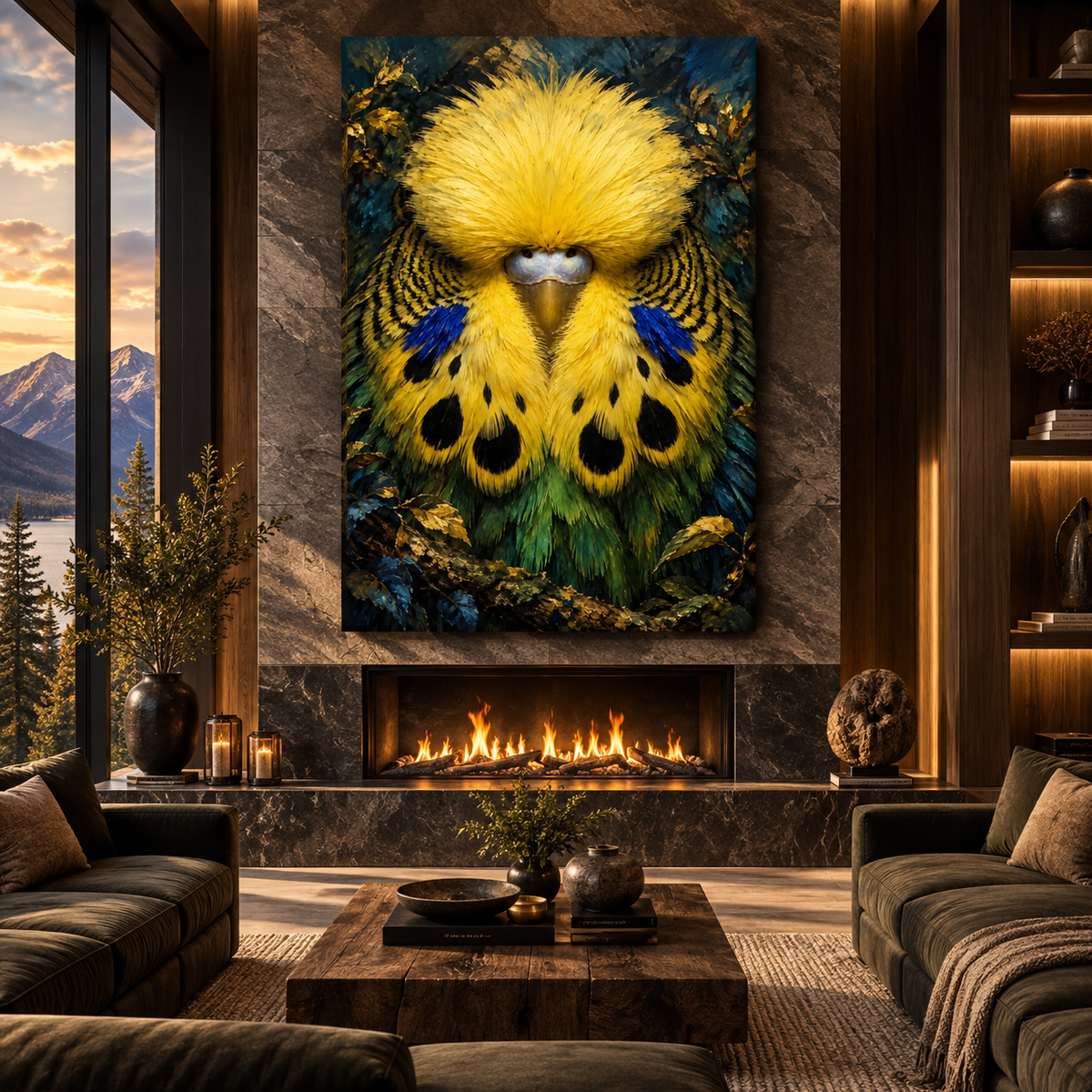 Yellow Budgerigar Portrait Wrapped Canvas Wall Art – Vibrant Parakeet Bird Painting