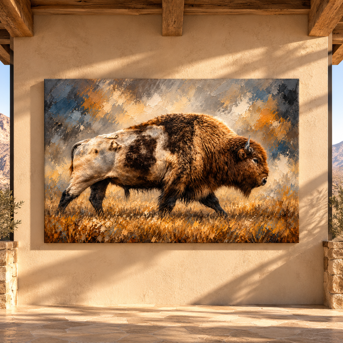 American Bison Wrapped Canvas Wall Art – Buffalo Bull Prairie Wildlife Painting